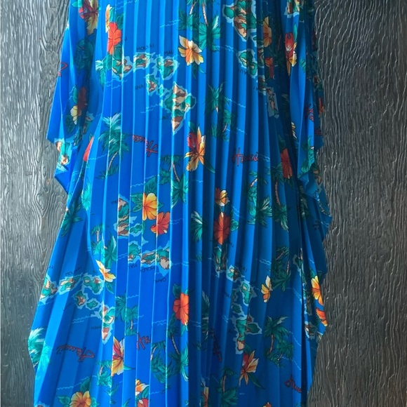Vintage 1970’s bright blue Hibiscus & Palm trees Hawaiian holiday Muu Muu O/S - Picture 3 of 9